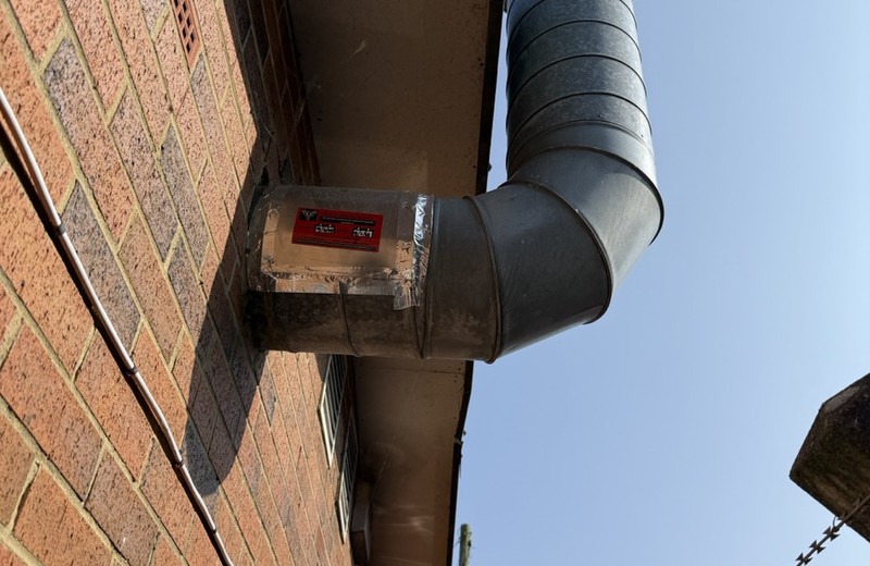 Rooftop kitchen extract fan and ductwork in Barnsley