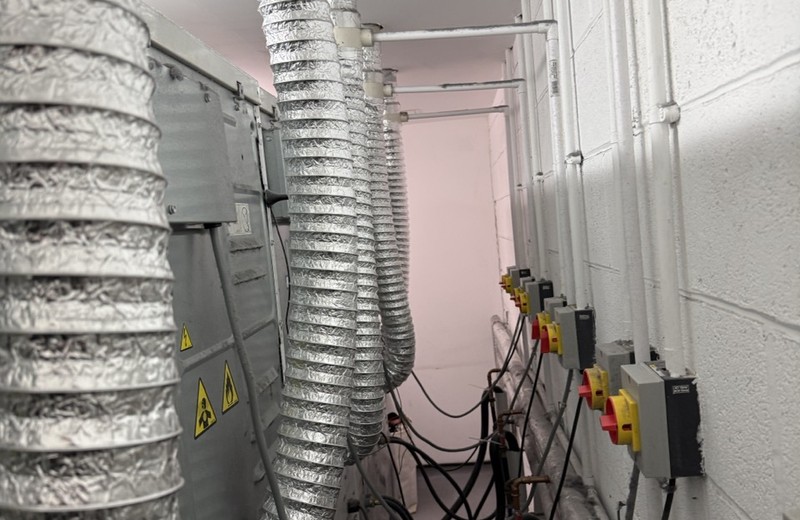 Rooftop kitchen extract fan and ductwork in Bedford