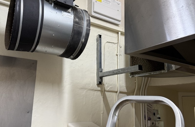 Rooftop kitchen extract fan and ductwork in Caerphilly