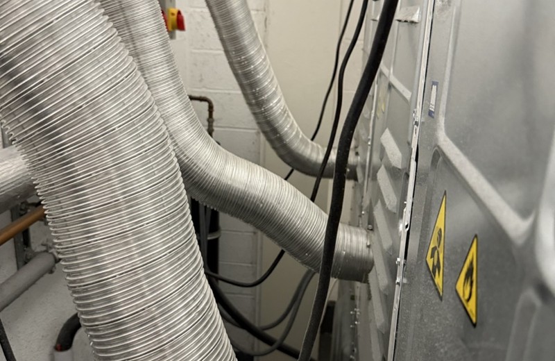 Rooftop kitchen extract fan and ductwork in Solihull