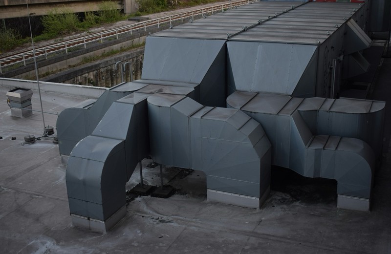Rooftop kitchen extract fan and ductwork in Yeovil